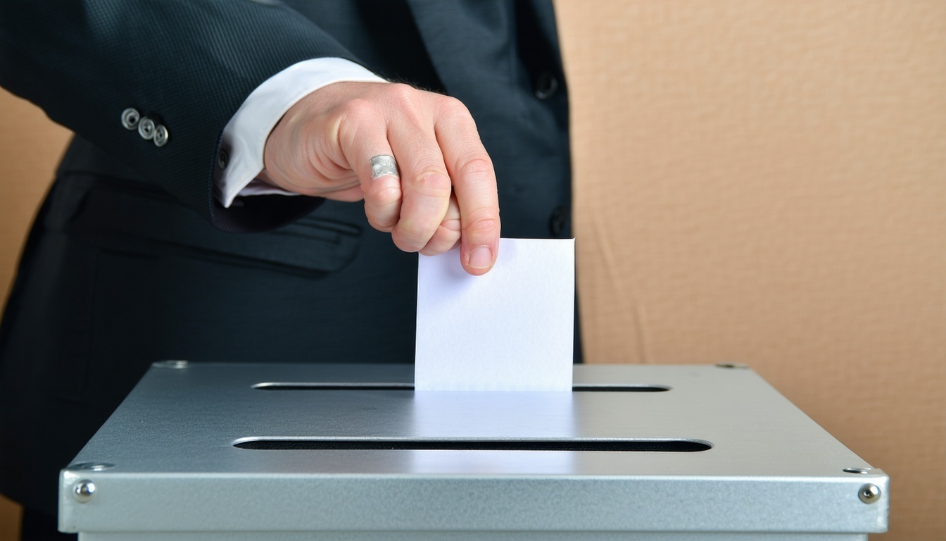 hand putting vote in voting box made of aluminum-1